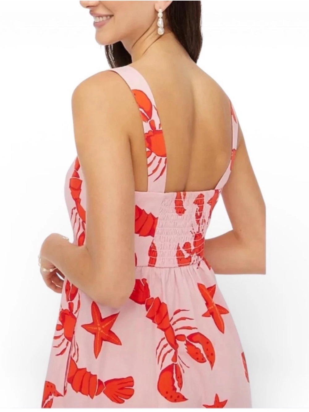 J. Crew Pink Maxi Dress with Red Lobster & Star Print Size 8 - Picture 3 of 15
